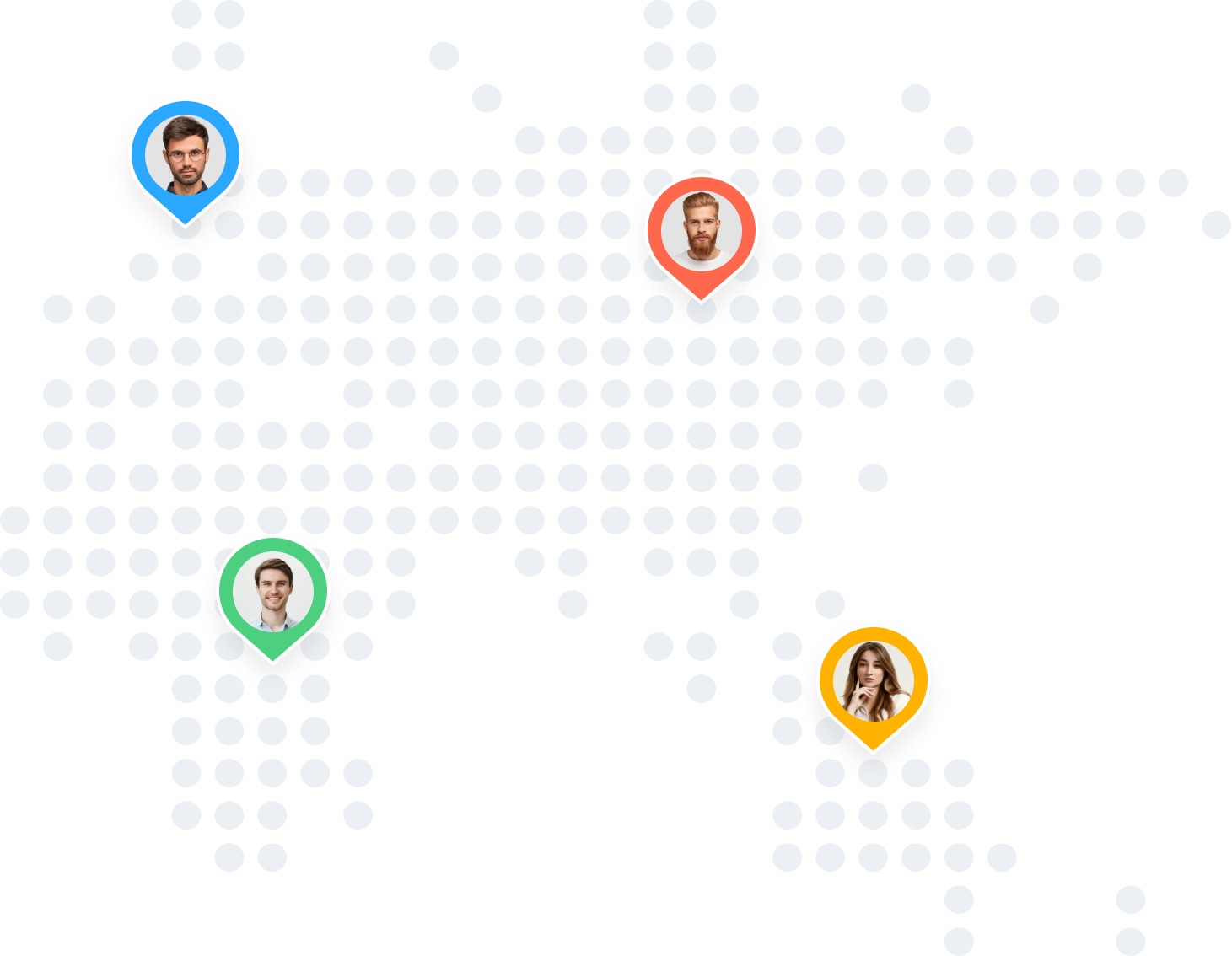 A map with four people in each of the 4 circles.